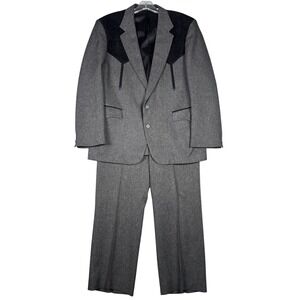 Vintage Circle S Suit Men 44S Western Cowboy 36x28 USA 2 Piece Dacron Faux Suede